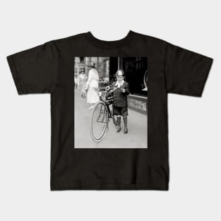 Boy with a Bicycle, 1922. Vintage Photo Kids T-Shirt